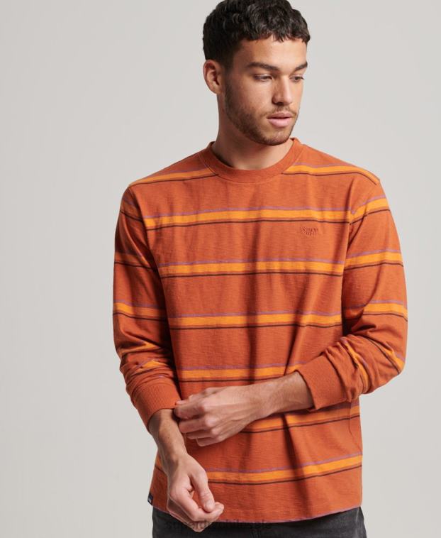 hombres Superdry marrón top de rayas texturizadas vintage de algodón orgánico 2R68Z1476