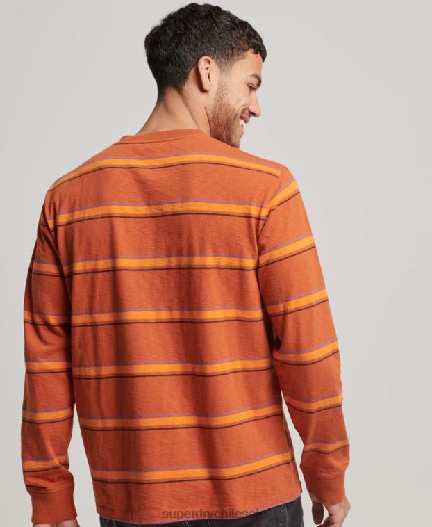 hombres Superdry marrón top de rayas texturizadas vintage de algodón orgánico 2R68Z1476