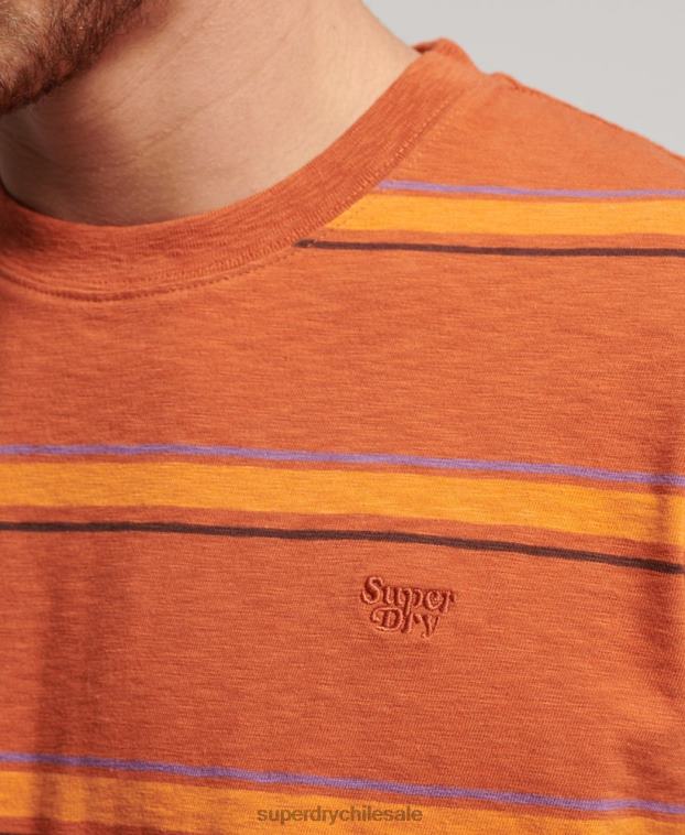 hombres Superdry marrón top de rayas texturizadas vintage de algodón orgánico 2R68Z1476