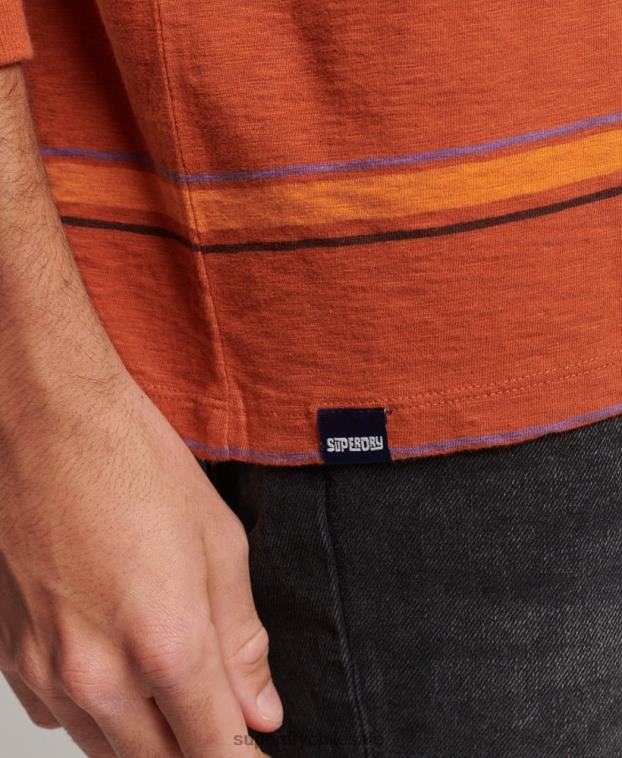 hombres Superdry marrón top de rayas texturizadas vintage de algodón orgánico 2R68Z1476