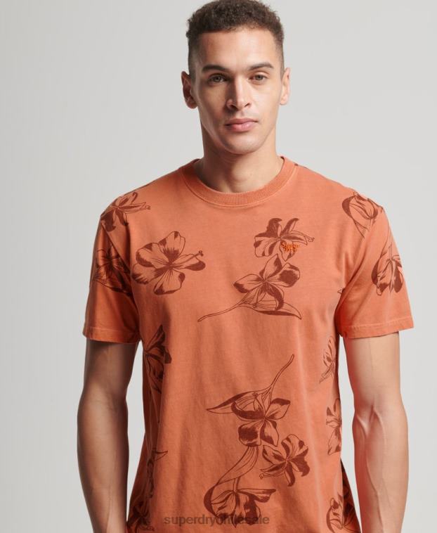 hombres Superdry naranja camiseta con estampado sobreteñido 2R68Z122