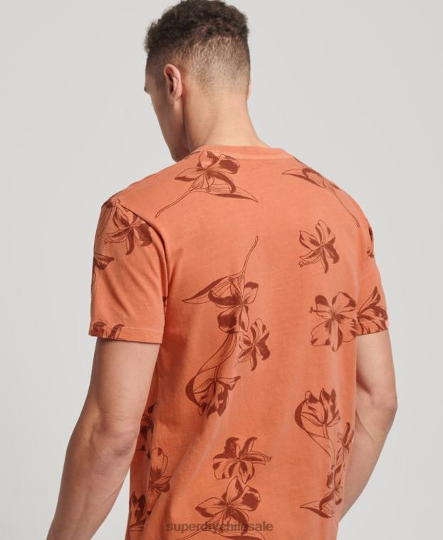 hombres Superdry naranja camiseta con estampado sobreteñido 2R68Z122