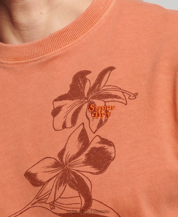 hombres Superdry naranja camiseta con estampado sobreteñido 2R68Z122