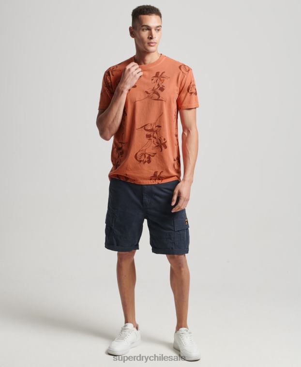 hombres Superdry naranja camiseta con estampado sobreteñido 2R68Z122