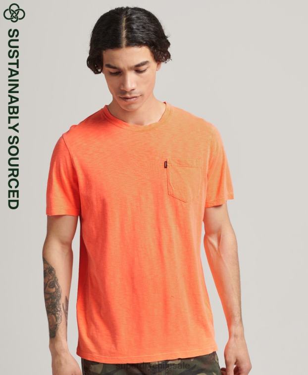 hombres Superdry naranja camiseta de algodón orgánico con cuello redondo y bolsillo flameado 2R68Z4918