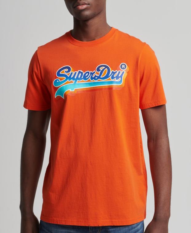 hombres Superdry naranja camiseta de temporada con logo vintage 2R68Z4935