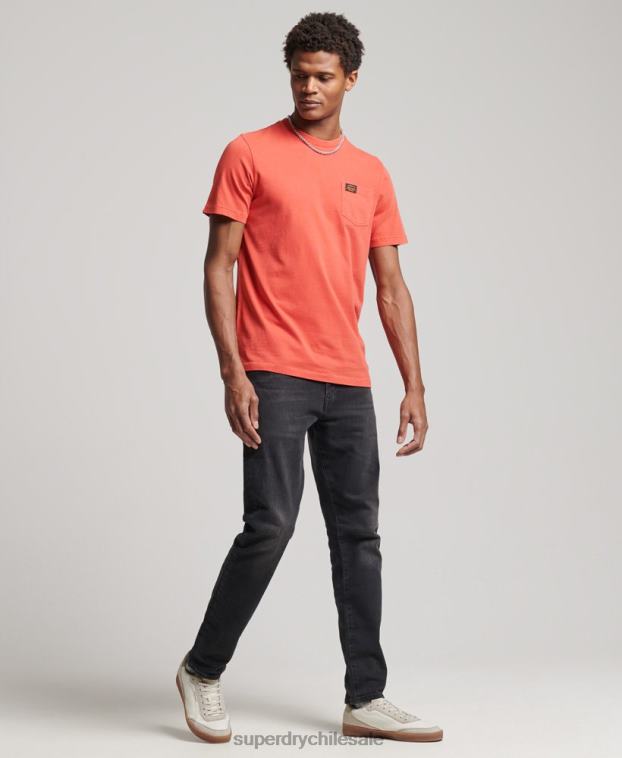 hombres Superdry naranja camiseta de trabajo de algodón orgánico con bolsillo 2R68Z4930