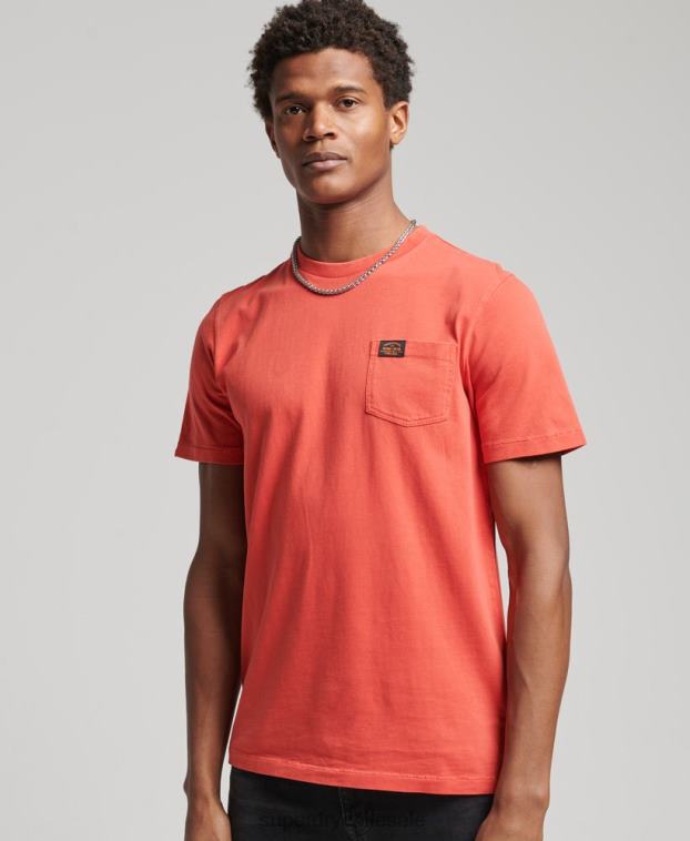hombres Superdry naranja camiseta de trabajo de algodón orgánico con bolsillo 2R68Z4930