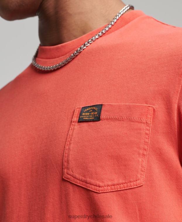 hombres Superdry naranja camiseta de trabajo de algodón orgánico con bolsillo 2R68Z4930