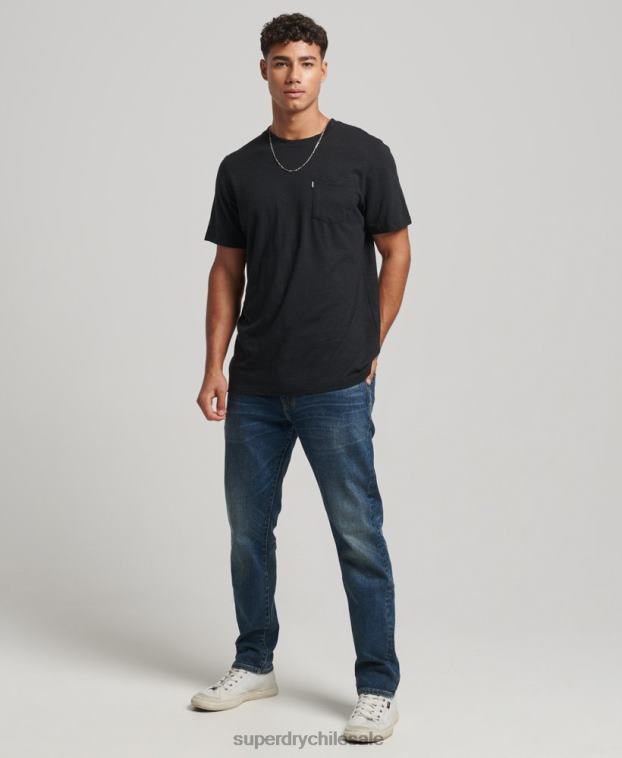hombres Superdry negro camiseta de algodón orgánico con bolsillo 2R68Z4931