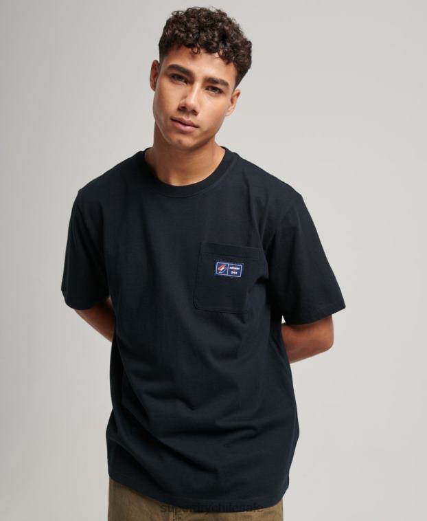 hombres Superdry negro camiseta de algodón orgánico con bolsillo del logo 2R68Z4891