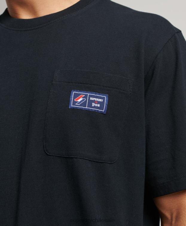 hombres Superdry negro camiseta de algodón orgánico con bolsillo del logo 2R68Z4891