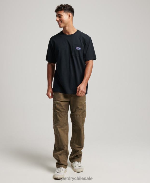 hombres Superdry negro camiseta de algodón orgánico con bolsillo del logo 2R68Z4891