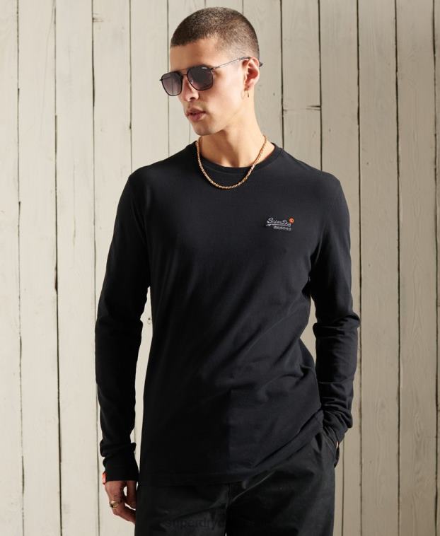 hombres Superdry negro camiseta de algodón orgánico con bordado vintage 2R68Z6502