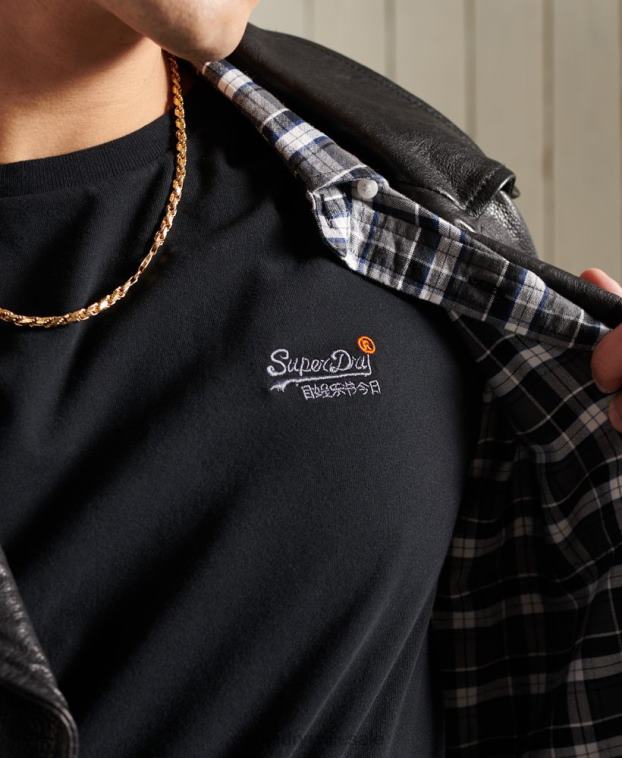 hombres Superdry negro camiseta de algodón orgánico con bordado vintage 2R68Z6502