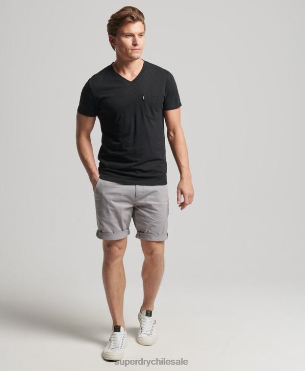 hombres Superdry negro camiseta de algodón orgánico con cuello de pico y bolsillo 2R68Z4939