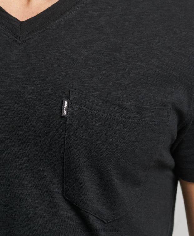 hombres Superdry negro camiseta de algodón orgánico con cuello de pico y bolsillo 2R68Z4939