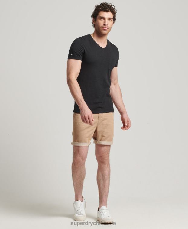 hombres Superdry negro camiseta de algodón orgánico con cuello de pico y bolsillo flameado 2R68Z4862