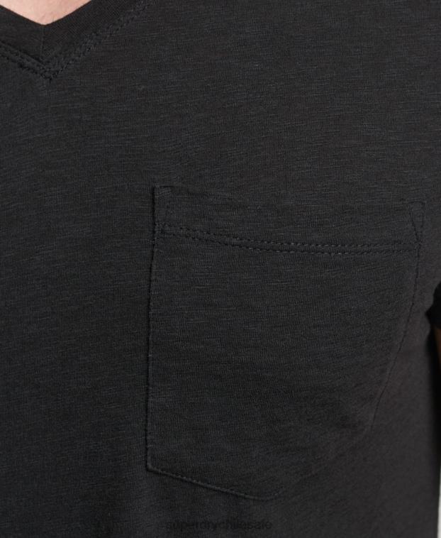 hombres Superdry negro camiseta de algodón orgánico con cuello de pico y bolsillo flameado 2R68Z4862