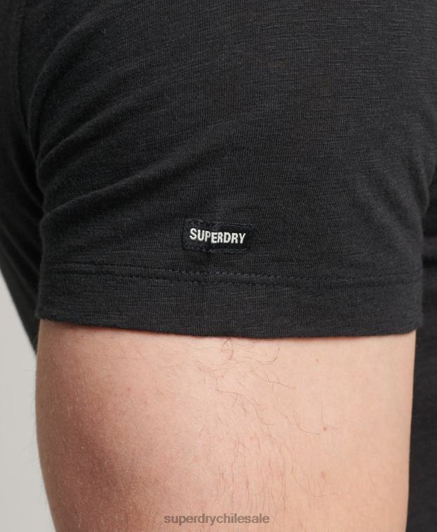 hombres Superdry negro camiseta de algodón orgánico con cuello de pico y bolsillo flameado 2R68Z4862