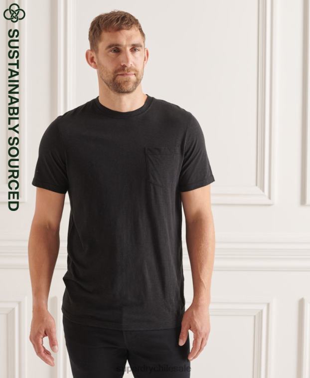 hombres Superdry negro camiseta de algodón orgánico con cuello redondo y bolsillo flameado 2R68Z4845