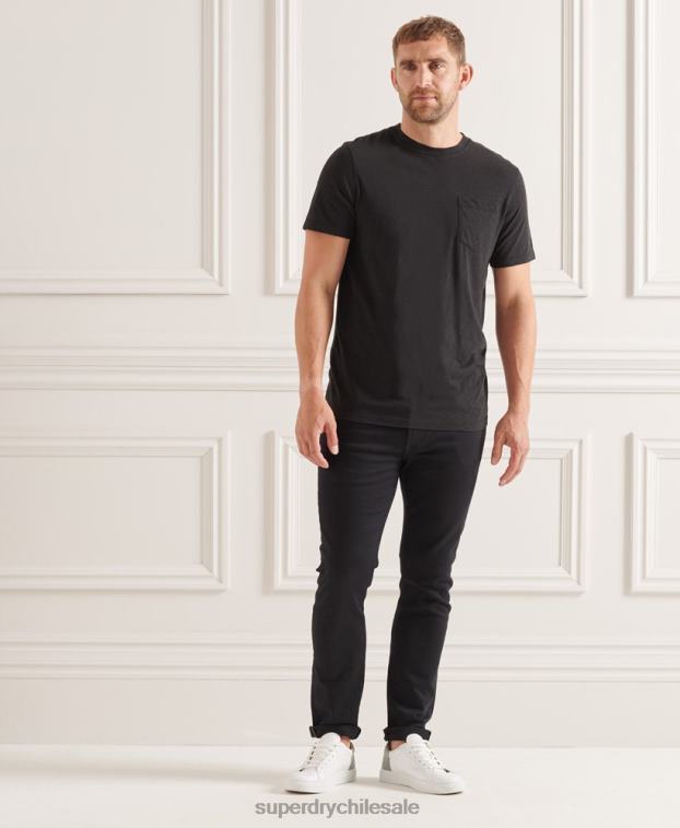 hombres Superdry negro camiseta de algodón orgánico con cuello redondo y bolsillo flameado 2R68Z4845