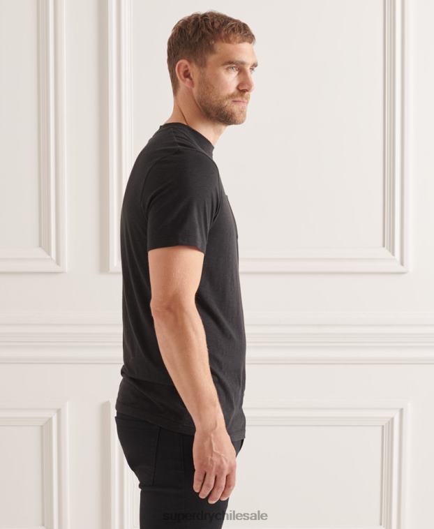hombres Superdry negro camiseta de algodón orgánico con cuello redondo y bolsillo flameado 2R68Z4845