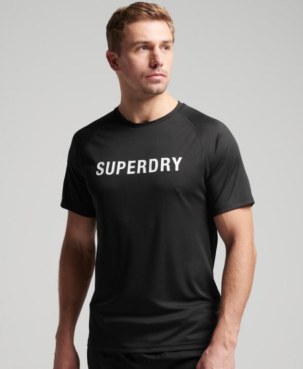 hombres Superdry negro camiseta de manga corta con logo activo de tren 2R68Z1430
