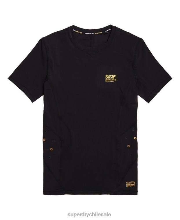 hombres Superdry negro camiseta de manga corta de compresión de alto rendimiento 2R68Z5380