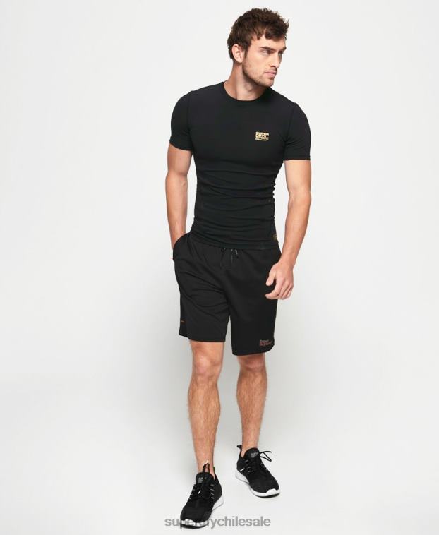 hombres Superdry negro camiseta de manga corta de compresión de alto rendimiento 2R68Z5380