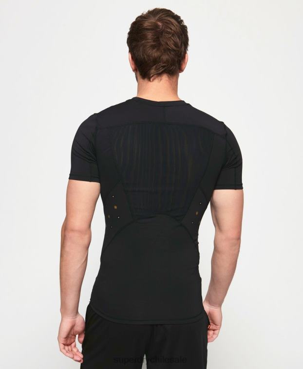 hombres Superdry negro camiseta de manga corta de compresión de alto rendimiento 2R68Z5380