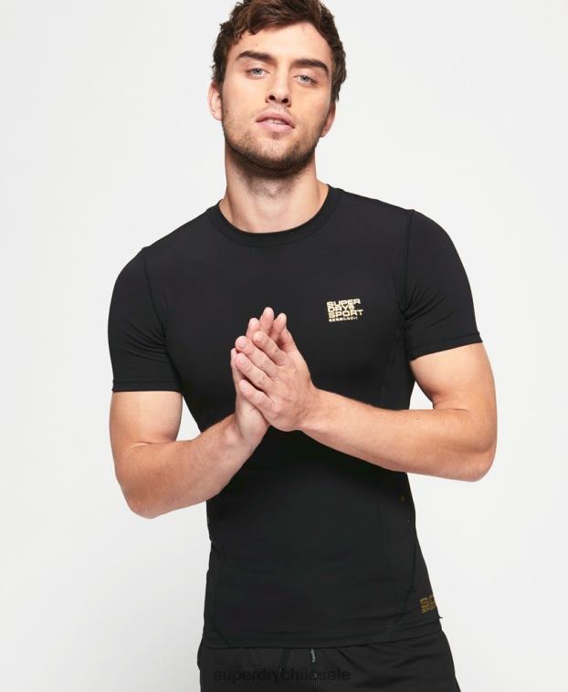 hombres Superdry negro camiseta de manga corta de compresión de alto rendimiento 2R68Z5380