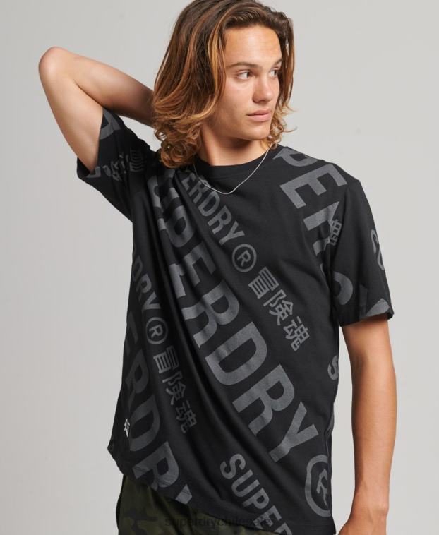 hombres Superdry negro camiseta holgada con logo estampado 2R68Z4973