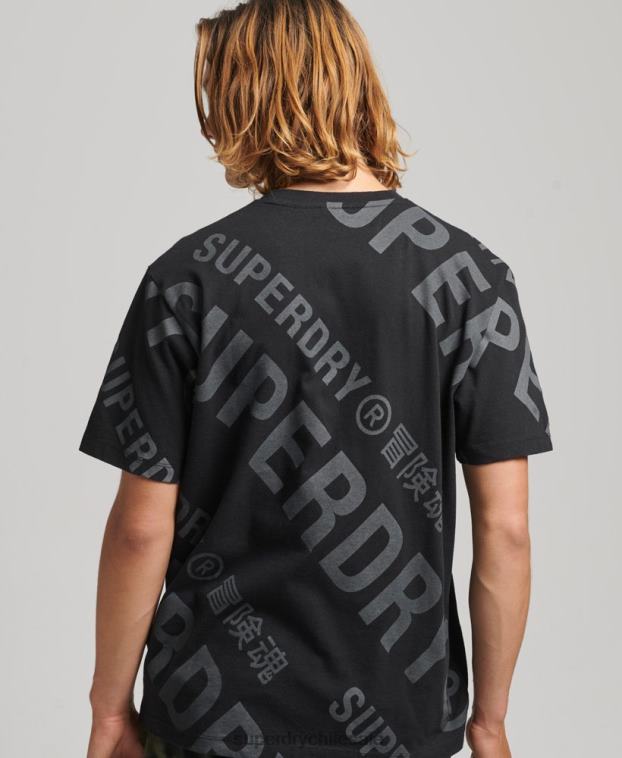 hombres Superdry negro camiseta holgada con logo estampado 2R68Z4973