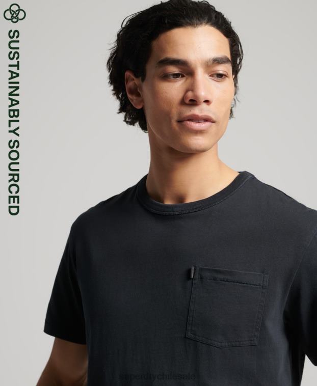 hombres Superdry negro camiseta ranchera surfera vintage de algodón orgánico 2R68Z4902