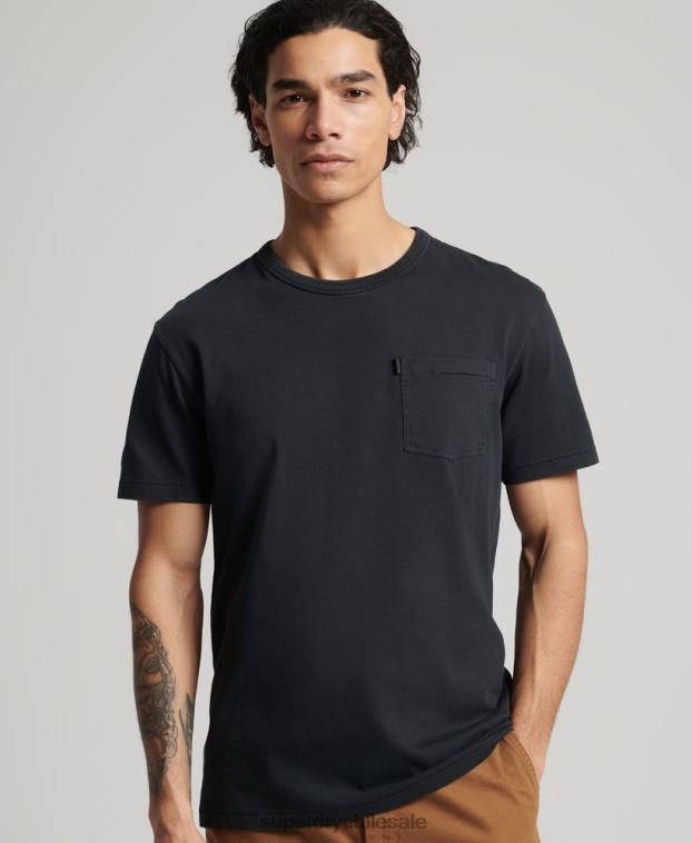 hombres Superdry negro camiseta ranchera surfera vintage de algodón orgánico 2R68Z4902