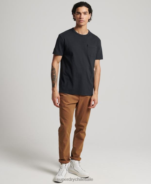 hombres Superdry negro camiseta ranchera surfera vintage de algodón orgánico 2R68Z4902