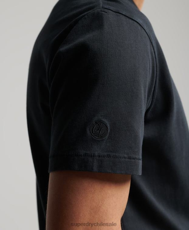 hombres Superdry negro camiseta ranchera surfera vintage de algodón orgánico 2R68Z4902