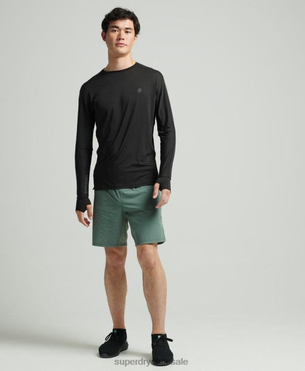 hombres Superdry negro correr top de manga larga 2R68Z5373