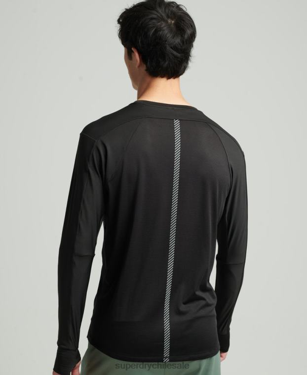 hombres Superdry negro correr top de manga larga 2R68Z5373
