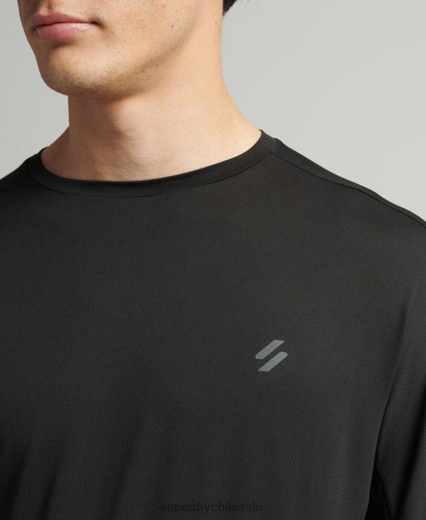 hombres Superdry negro correr top de manga larga 2R68Z5373