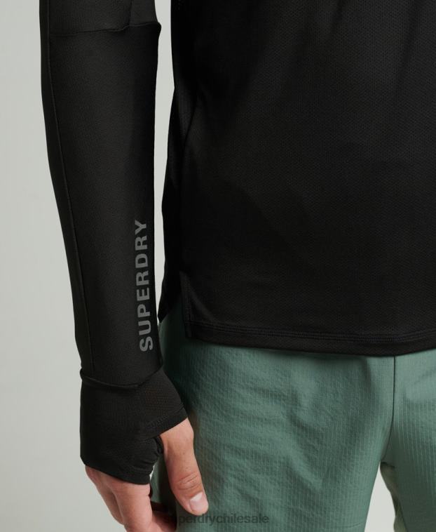 hombres Superdry negro correr top de manga larga 2R68Z5373