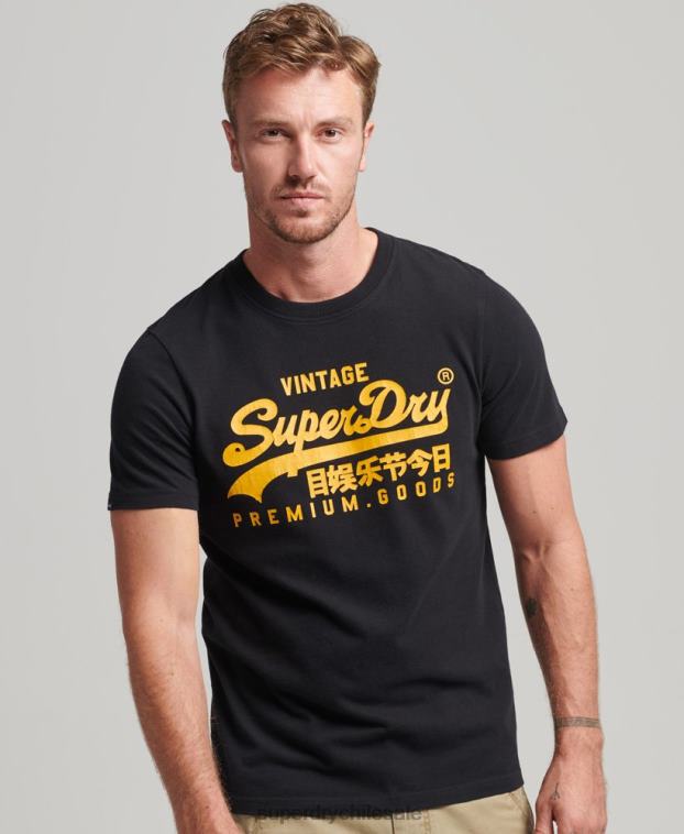 hombres Superdry negro playera Heritage con logo vintage 2R68Z4967