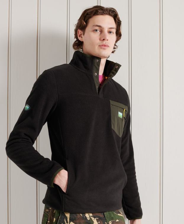 hombres Superdry negro pop de forro polar b trail sobre la parte superior 2R68Z5144