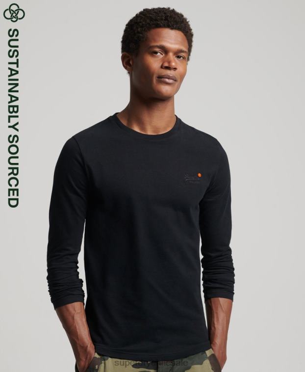 hombres Superdry negro top de algodón orgánico con bordado vintage 2R68Z1528
