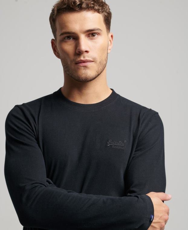 hombres Superdry negro top de algodón orgánico con logo vintage bordado 2R68Z1475