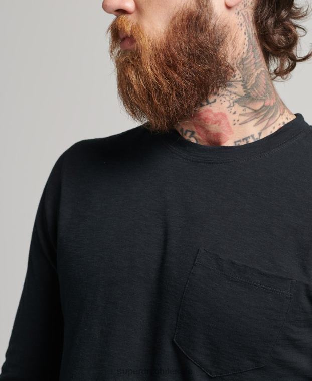 hombres Superdry negro top de manga larga de punto flameado 2R68Z1489