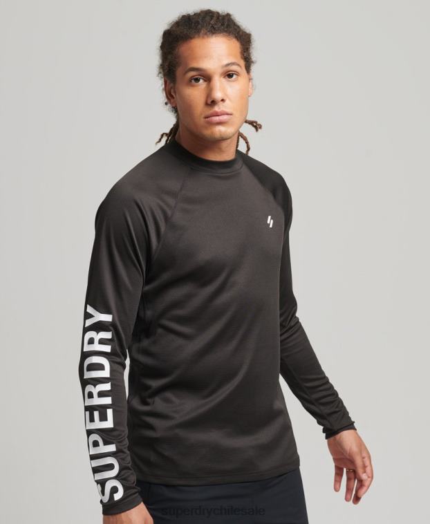 hombres Superdry negro top de tren con cuello alzado y logo 2R68Z5378