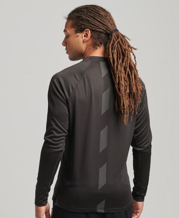 hombres Superdry negro top de tren con cuello alzado y logo 2R68Z5378