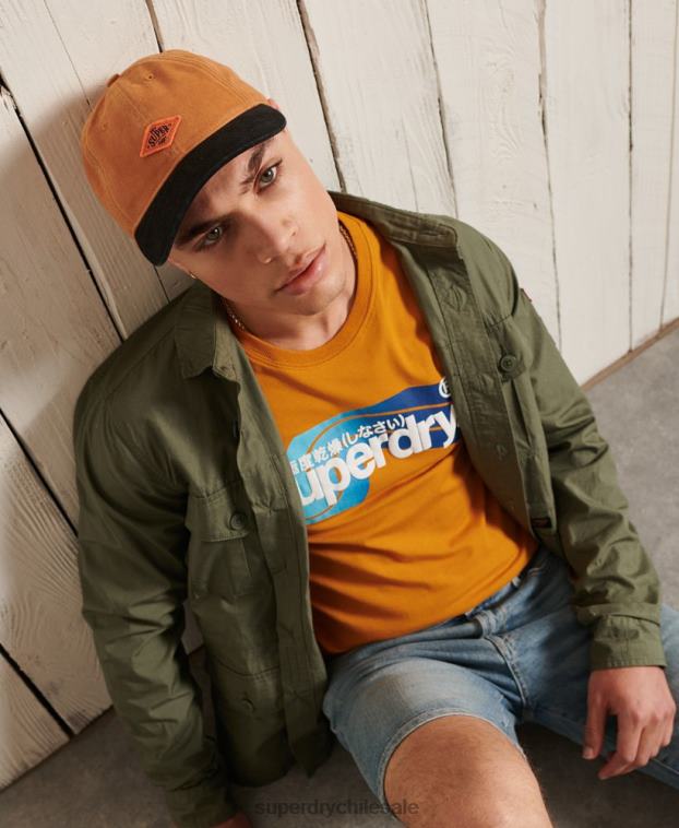 hombres Superdry oro top de manga larga con logo central cali 2R68Z6444